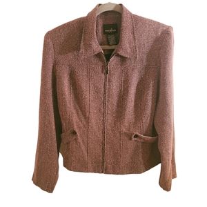 Positive Attitude zip up jacket shoulder pads pink and black rayon thread Size12